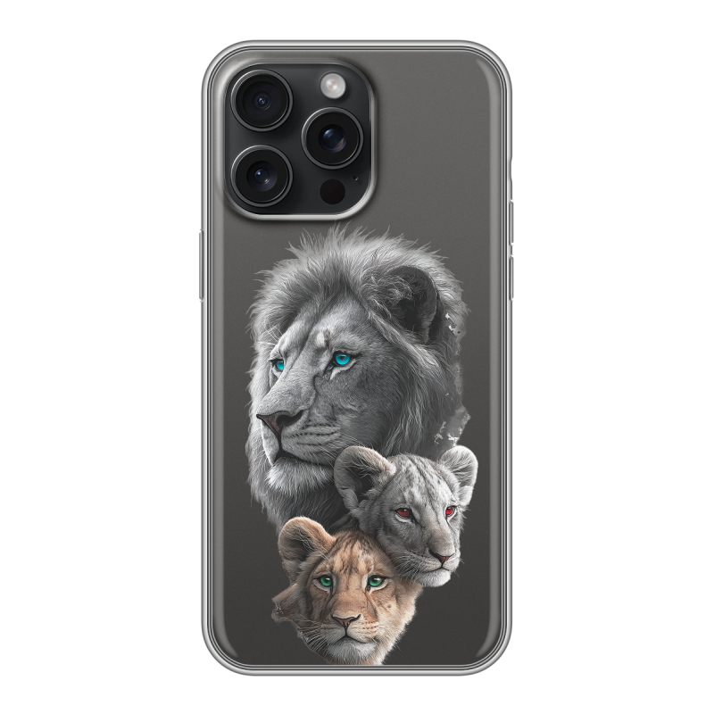 Силиконовый чехол на Iphone 15 Pro Max с принтом Львы Силиконовый чехол на Iphone 15 Pro Max с принтом Львы