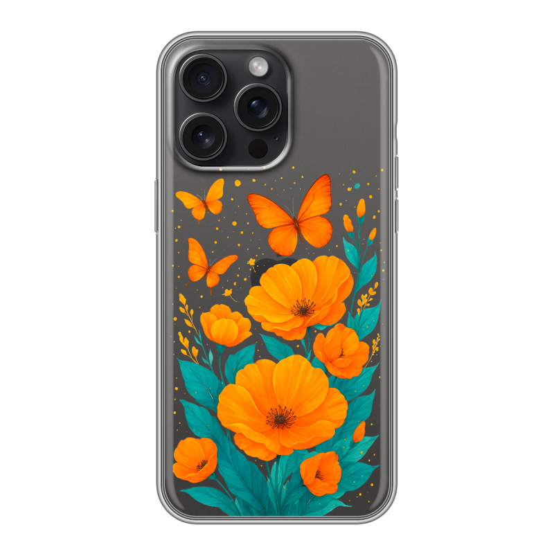 Силиконовый чехол на Iphone 15 Pro Max с принтом цветы бабочки Силиконовый чехол на Iphone 15 Pro Max с принтом цветы бабочки