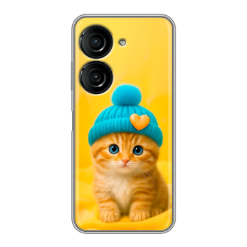 Силиконовый чехол на ASUS ZenFone 9 с принтом Котенок в шапке Силиконовый чехол на ASUS ZenFone 9 с принтом Котенок в шапке