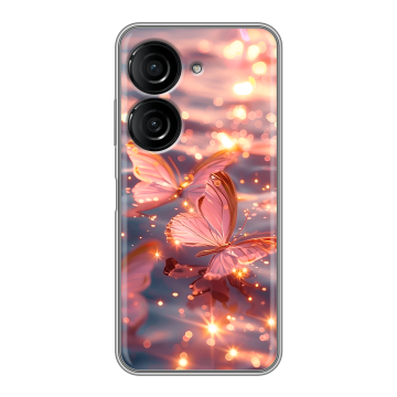 Силиконовый чехол на ASUS ZenFone 9 с принтом бабочки розовые