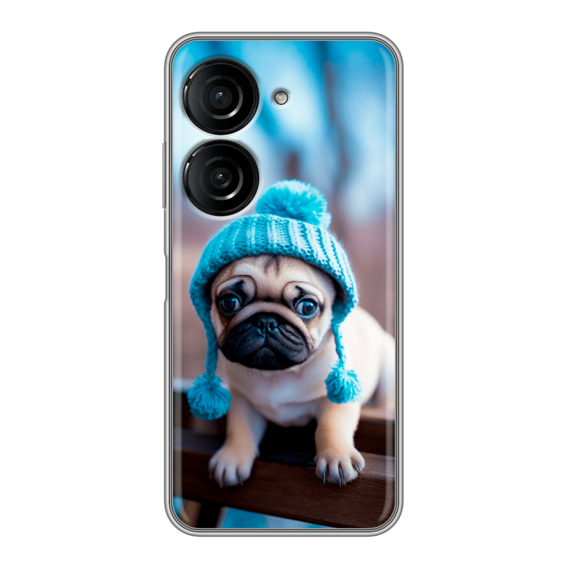 Силиконовый чехол на ASUS ZenFone 9 с принтом Мопс в шапке Силиконовый чехол на ASUS ZenFone 9 с принтом Мопс в шапке