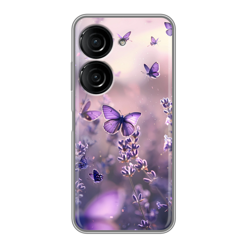 Силиконовый чехол на ASUS ZenFone 9 с принтом бабочки и лаванда Силиконовый чехол на ASUS ZenFone 9 с принтом бабочки и лаванда