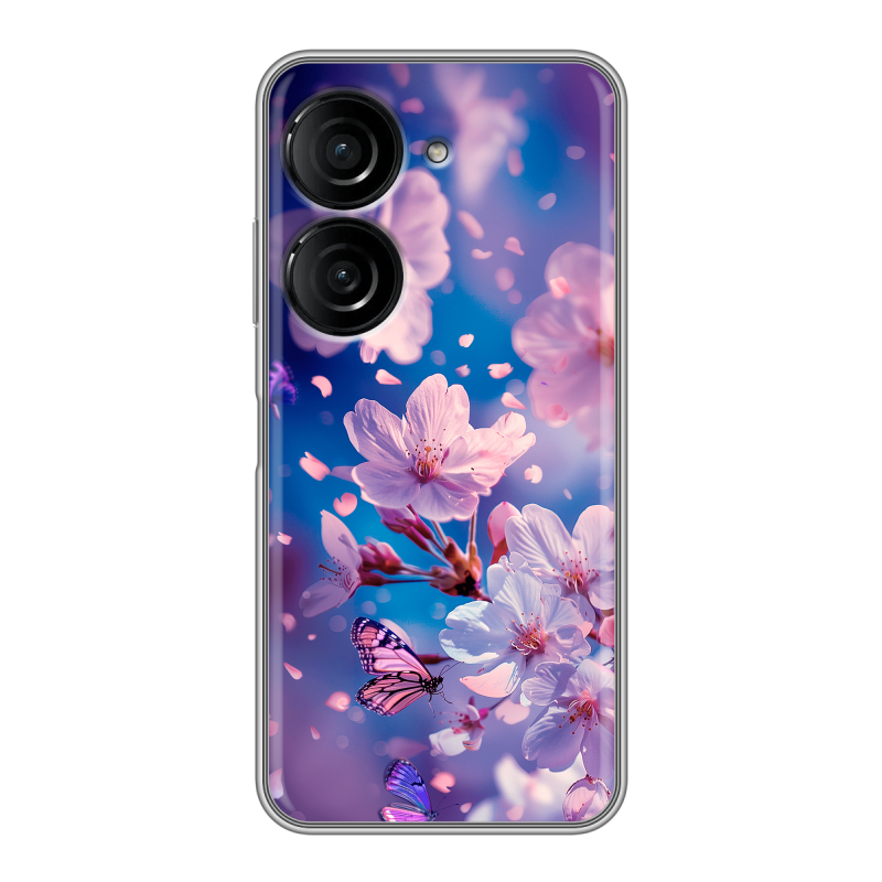 Силиконовый чехол на ASUS ZenFone 9 с принтом цветы бабочки Силиконовый чехол на ASUS ZenFone 9 с принтом цветы бабочки