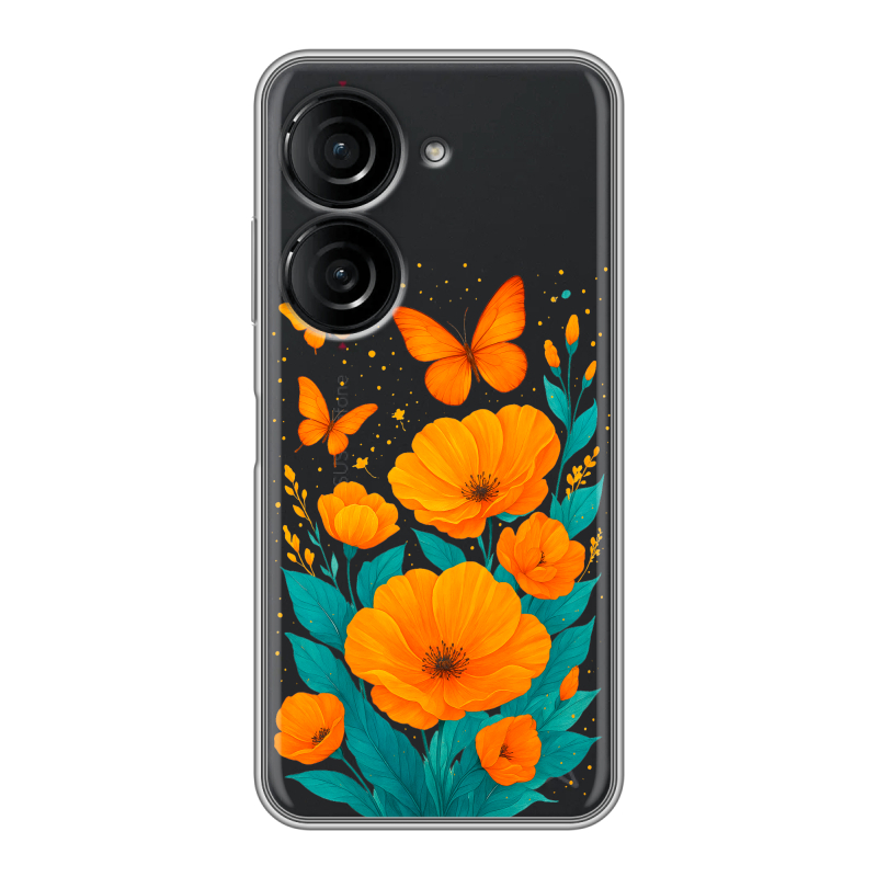 Силиконовый чехол на ASUS ZenFone 9 с принтом цветы бабочки Силиконовый чехол на ASUS ZenFone 9 с принтом цветы бабочки