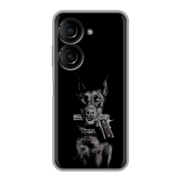 Силиконовый чехол на ASUS ZenFone 10 с принтом Доберман и пистолет Силиконовый чехол на ASUS ZenFone 10 с принтом Доберман и пистолет