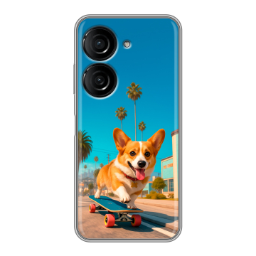 Силиконовый чехол на ASUS ZenFone 10 с принтом Корги на скейте