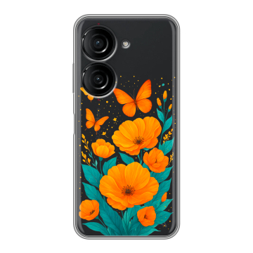 Силиконовый чехол на ASUS ZenFone 10 с принтом цветы бабочки
