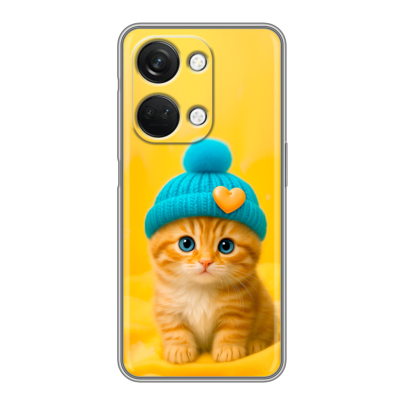 Силиконовый чехол на OnePlus Nord 3 с принтом Котенок в шапке Силиконовый чехол на OnePlus Nord 3 с принтом Котенок в шапке