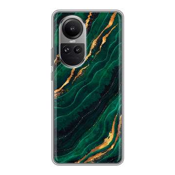 Силиконовый чехол на OPPO Reno 10 Pro с принтом Мрамор зеленое золото Силиконовый чехол на OPPO Reno 10 Pro с принтом Мрамор зеленое золото