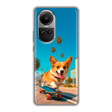 Силиконовый чехол на OPPO Reno 10 Pro с принтом Корги на скейте