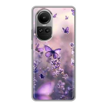 Силиконовый чехол на OPPO Reno 10 Pro с принтом бабочки и лаванда