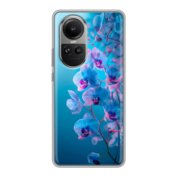 Силиконовый чехол на OPPO Reno 10 Pro с принтом голубые орхидеи