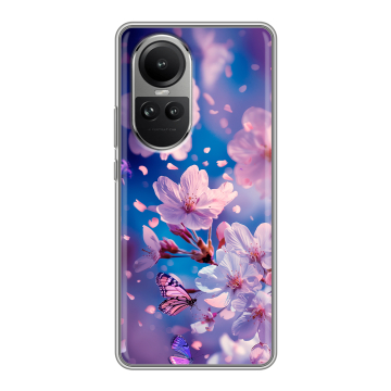 Силиконовый чехол на OPPO Reno 10 Pro с принтом цветы бабочки