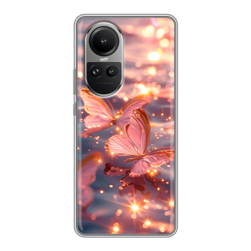 Силиконовый чехол на OPPO Reno 10 Pro с принтом бабочки розовые