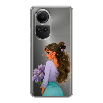 Силиконовый чехол на OPPO Reno 10 Pro с принтом девушка цветы Силиконовый чехол на OPPO Reno 10 Pro с принтом девушка цветы