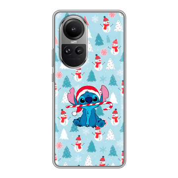 Силиконовый чехол на OPPO Reno 10 Pro с принтом Стич Новый год