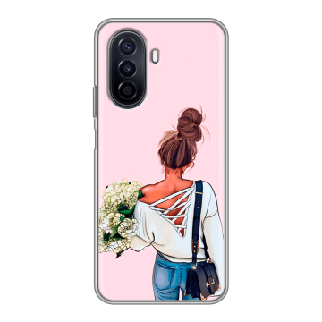 Силиконовый чехол на Huawei Nova Y71 с принтом Девушка и букет
