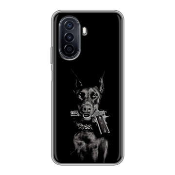 Силиконовый чехол на Huawei Nova Y71 с принтом Доберман и пистолет
