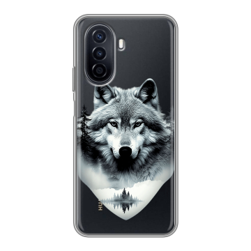 Силиконовый чехол на Huawei Nova Y71 с принтом Волк в лесу
