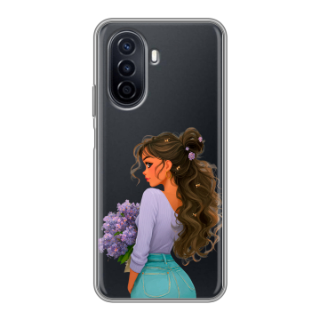 Силиконовый чехол на Huawei Nova Y71 с принтом девушка цветы Силиконовый чехол на Huawei Nova Y71 с принтом девушка цветы