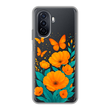 Силиконовый чехол на Huawei Nova Y71 с принтом цветы бабочки Силиконовый чехол на Huawei Nova Y71 с принтом цветы бабочки