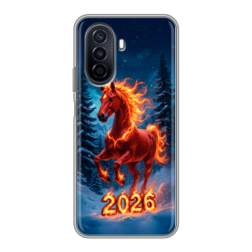 Силиконовый чехол на Huawei Nova Y71 с принтом Новый год коня Силиконовый чехол на Huawei Nova Y71 с принтом Новый год коня