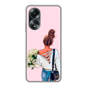 Силиконовый чехол на OPPO A58 4G с принтом Девушка и букет Силиконовый чехол на OPPO A58 4G с принтом Девушка и букет