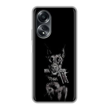 Силиконовый чехол на OPPO A58 4G с принтом Доберман и пистолет Силиконовый чехол на OPPO A58 4G с принтом Доберман и пистолет