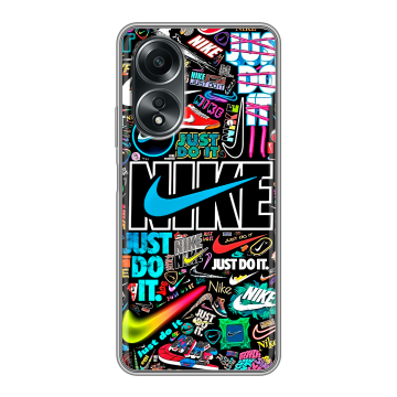 Силиконовый чехол на OPPO A58 4G с принтом найк nike черный Силиконовый чехол на OPPO A58 4G с принтом найк nike черный