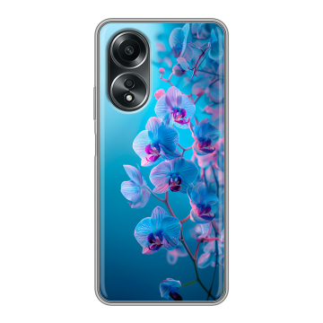 Силиконовый чехол на OPPO A58 4G с принтом голубые орхидеи Силиконовый чехол на OPPO A58 4G с принтом голубые орхидеи