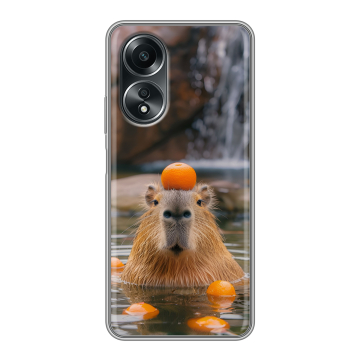 Силиконовый чехол на OPPO A58 4G с принтом Капибара с апельсином Силиконовый чехол на OPPO A58 4G с принтом Капибара с апельсином
