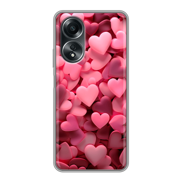 Силиконовый чехол на OPPO A58 4G с принтом розовые сердечки Силиконовый чехол на OPPO A58 4G с принтом розовые сердечки