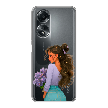 Силиконовый чехол на OPPO A58 4G с принтом девушка цветы