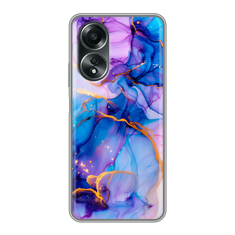 Силиконовый чехол на OPPO A58 4G с принтом синий мрамор Силиконовый чехол на OPPO A58 4G с принтом синий мрамор