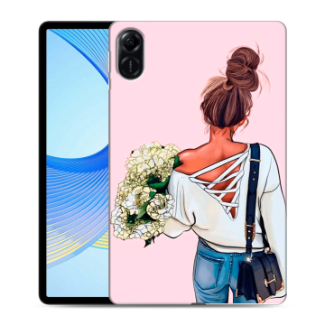 Силиконовый чехол на планшета Huawei Honor Pad X9 с принтом Девушка и букет Силиконовый чехол на планшета Huawei Honor Pad X9 с принтом Девушка и букет