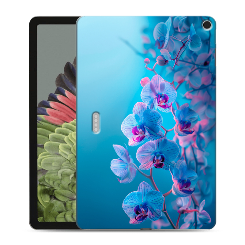Силиконовый противоударный чехол на Google Pixel Tablet с принтом голубые орхидеи Силиконовый противоударный чехол на Google Pixel Tablet с принтом голубые орхидеи
