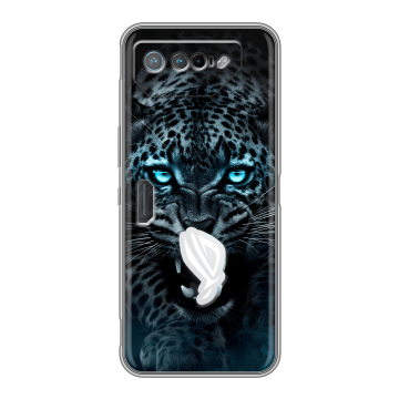 Силиконовый чехол на ASUS ROG Phone 7 с принтом Темный леопард Силиконовый чехол на ASUS ROG Phone 7 с принтом Темный леопард