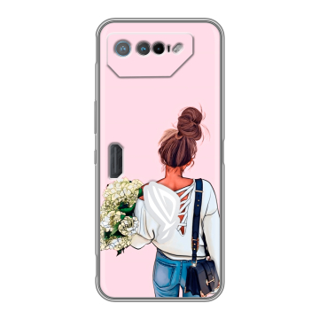 Силиконовый чехол на ASUS ROG Phone 7 с принтом Девушка и букет Силиконовый чехол на ASUS ROG Phone 7 с принтом Девушка и букет