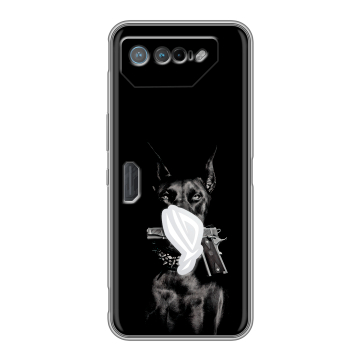 Силиконовый чехол на ASUS ROG Phone 7 с принтом Доберман и пистолет Силиконовый чехол на ASUS ROG Phone 7 с принтом Доберман и пистолет