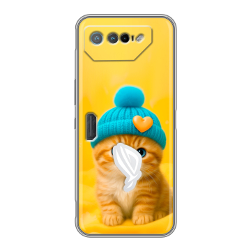 Силиконовый чехол на ASUS ROG Phone 7 с принтом Котенок в шапке Силиконовый чехол на ASUS ROG Phone 7 с принтом Котенок в шапке