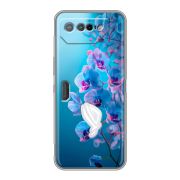 Силиконовый чехол на ASUS ROG Phone 7 с принтом голубые орхидеи