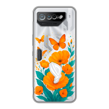 Силиконовый чехол на ASUS ROG Phone 7 с принтом цветы бабочки Силиконовый чехол на ASUS ROG Phone 7 с принтом цветы бабочки