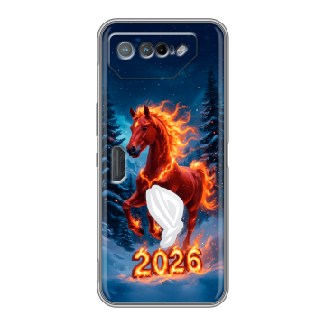 Силиконовый чехол на ASUS ROG Phone 7 с принтом Новый год коня