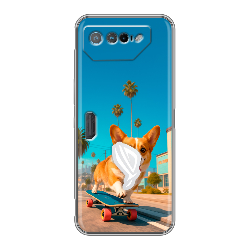Силиконовый чехол на ASUS ROG Phone 7 с принтом Корги на скейте Силиконовый чехол на ASUS ROG Phone 7 с принтом Корги на скейте