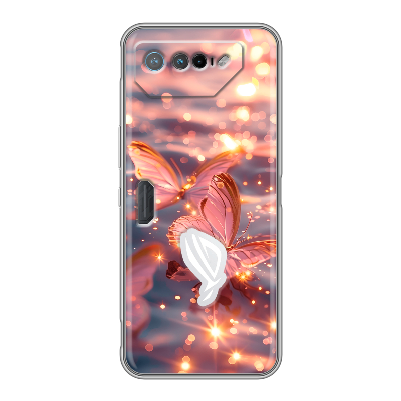 Силиконовый чехол на ASUS ROG Phone 7 с принтом бабочки розовые Силиконовый чехол на ASUS ROG Phone 7 с принтом бабочки розовые