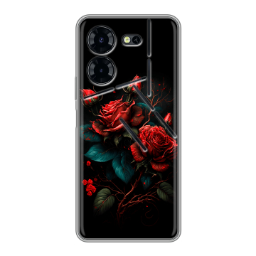Силиконовый чехол на Tecno Pova 5 Pro с принтом Розы красные Силиконовый чехол на Tecno Pova 5 Pro с принтом Розы красные