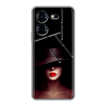 Силиконовый чехол на Tecno Pova 5 Pro с принтом Девушка в шляпе Силиконовый чехол на Tecno Pova 5 Pro с принтом Девушка в шляпе