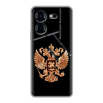 Силиконовый чехол на Tecno Pova 5 Pro с принтом Герб России золотой