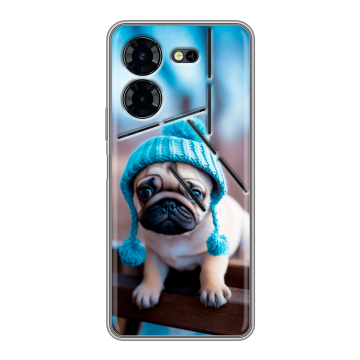 Силиконовый чехол на Tecno Pova 5 Pro с принтом Мопс в шапке Силиконовый чехол на Tecno Pova 5 Pro с принтом Мопс в шапке