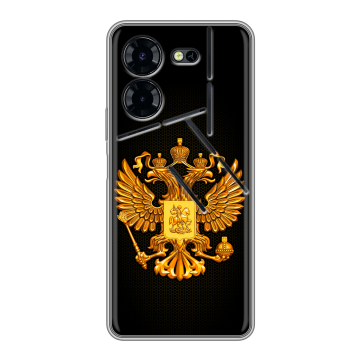 Силиконовый чехол на Tecno Pova 5 Pro с принтом Герб России желтый Силиконовый чехол на Tecno Pova 5 Pro с принтом Герб России желтый